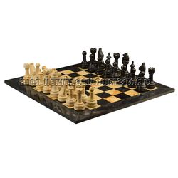 Jet Black & Jasper Marble Natural Stone Chess Set | 16x16 Inch | Rustic Series Chess Pieces