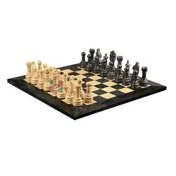 Jet Black & Coral Marble Natural Stone Chess Set | 16x16 Inch | Rustic Series Chess Pieces