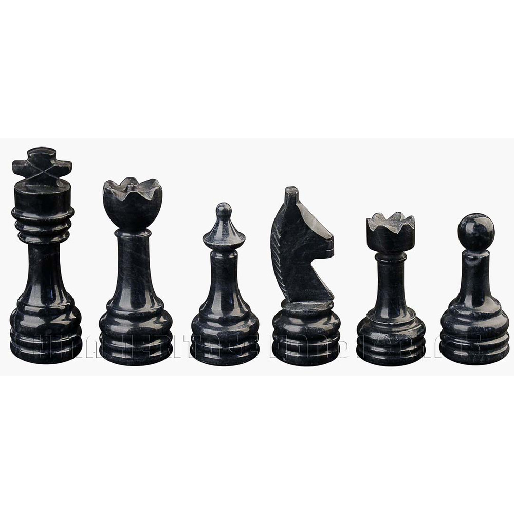 Jet Black Burma Teak Marble Natural Stone Chess Set With Rustic Series Chess Pieces 4