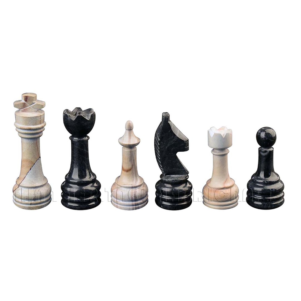 Burma Teak Jet Black Marble Natural Stone Chess Set With Rustic Series Chess Pieces 6