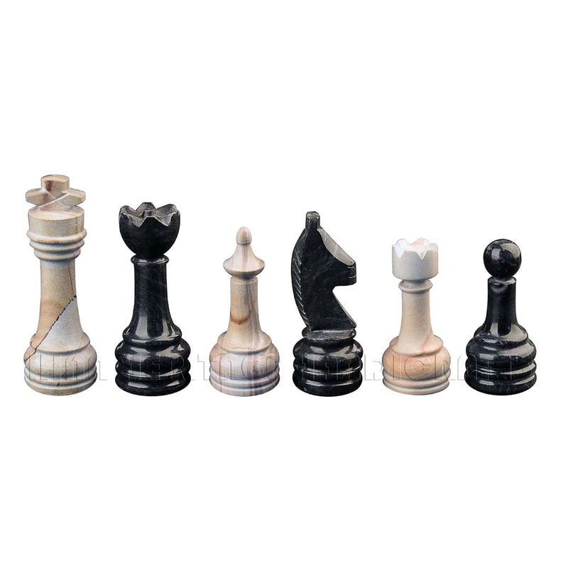 Burma Teak Jet Black Marble Natural Stone Chess Set With Rustic Series Chess Pieces 6