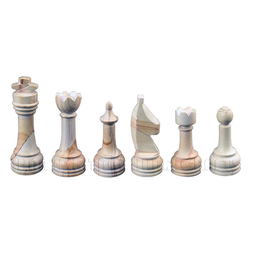 Burma Teak Jet Black Marble Natural Stone Chess Set With Rustic Series Chess Pieces 4