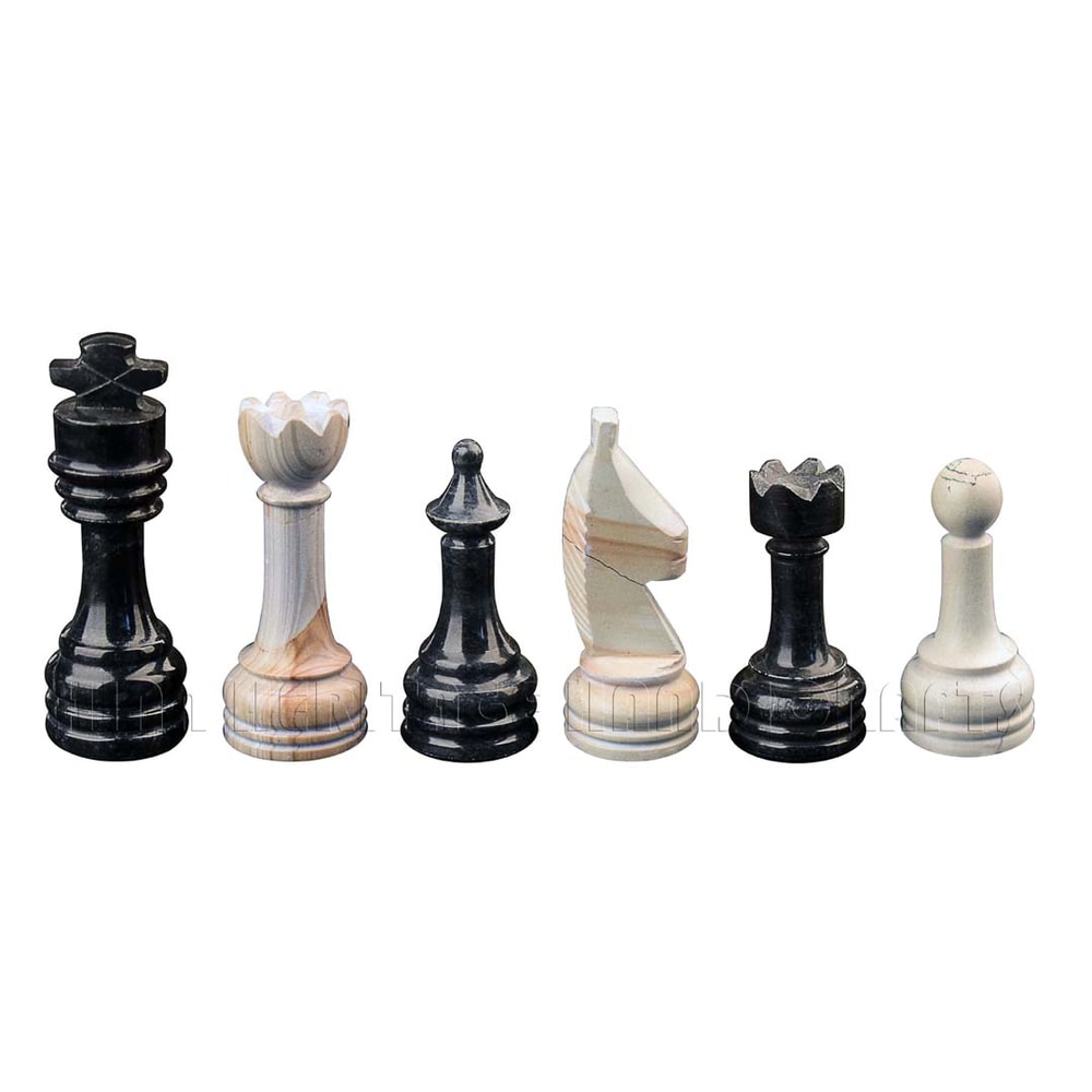 Burma Teak Jet Black Marble Natural Stone Chess Set With Rustic Series Chess Pieces 7