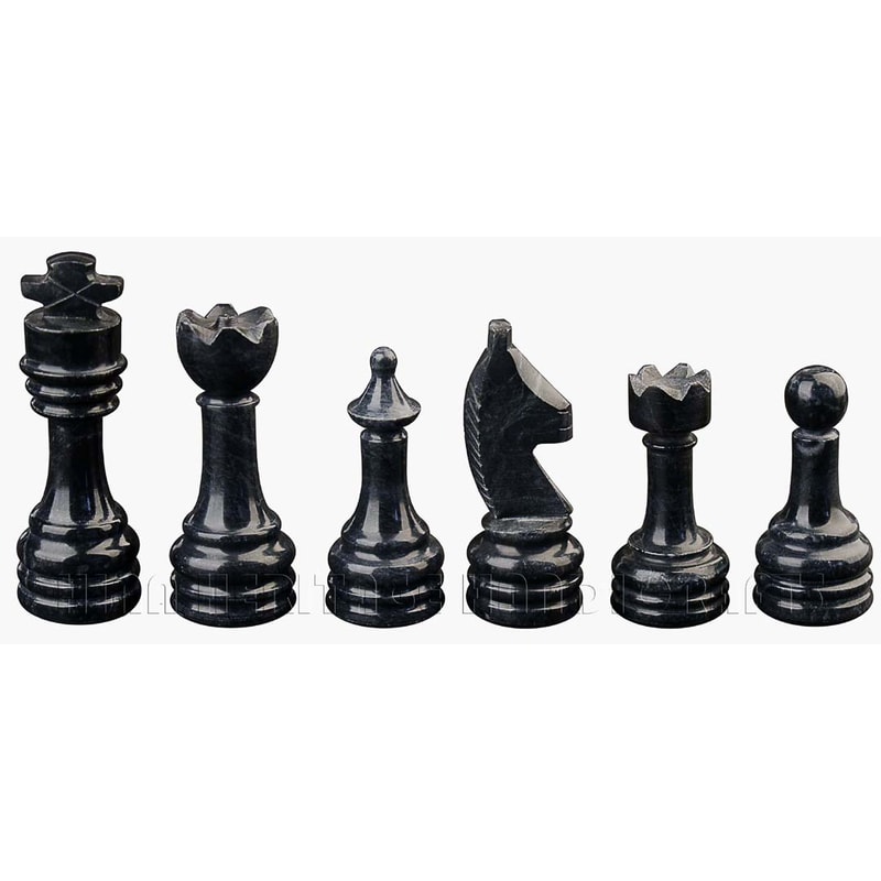 Burma Teak Jet Black Marble Natural Stone Chess Set With Rustic Series Chess Pieces 5