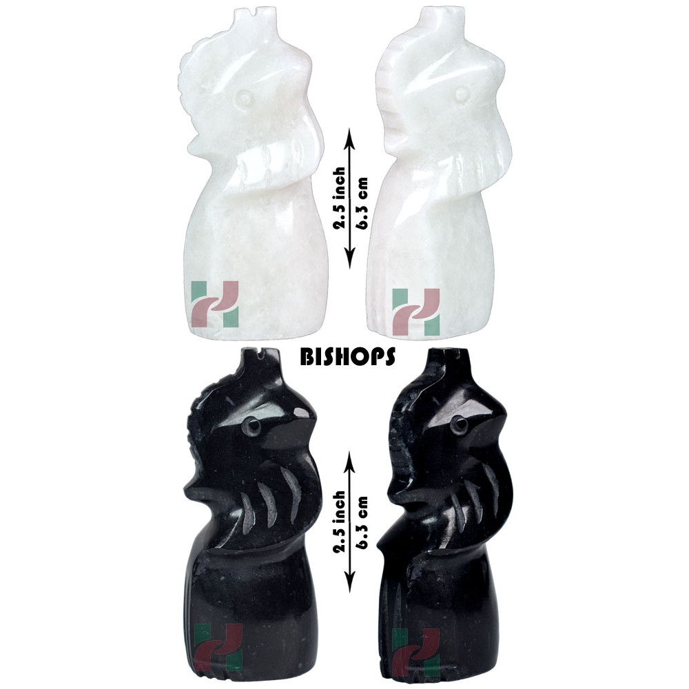 Jet Black And White Marble Royal Bishop Series Chess Pieces Luxury Handcrafted Set 4