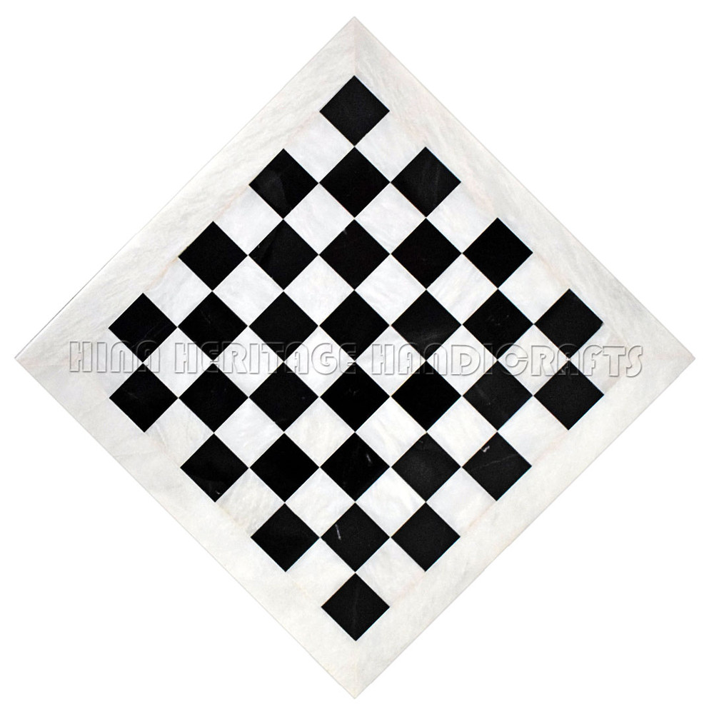 Jet Black And White Marble Royal Bishop Series Chess Pieces Luxury Handcrafted Set 10