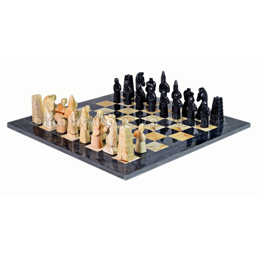 Luxurious Black Burma Teak Marble Chess Set Royal Bishop Series Handcrafted Stone Chessboard Pi 0