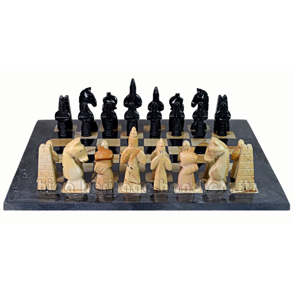 Luxurious Black Burma Teak Marble Chess Set Royal Bishop Series Handcrafted Stone Chessboard Pi 2