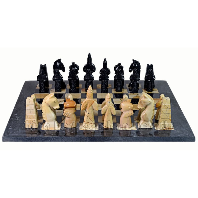 Luxurious Black Burma Teak Marble Chess Set Royal Bishop Series Handcrafted Stone Chessboard Pi 2