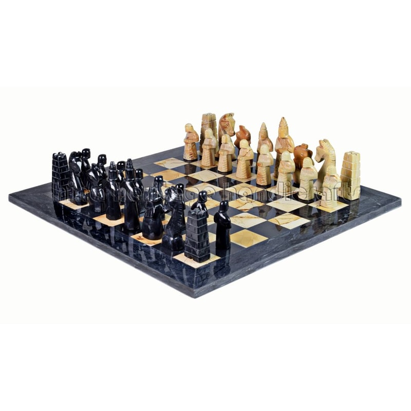 Luxurious Black Burma Teak Marble Chess Set Royal Bishop Series Handcrafted Stone Chessboard Pi 3