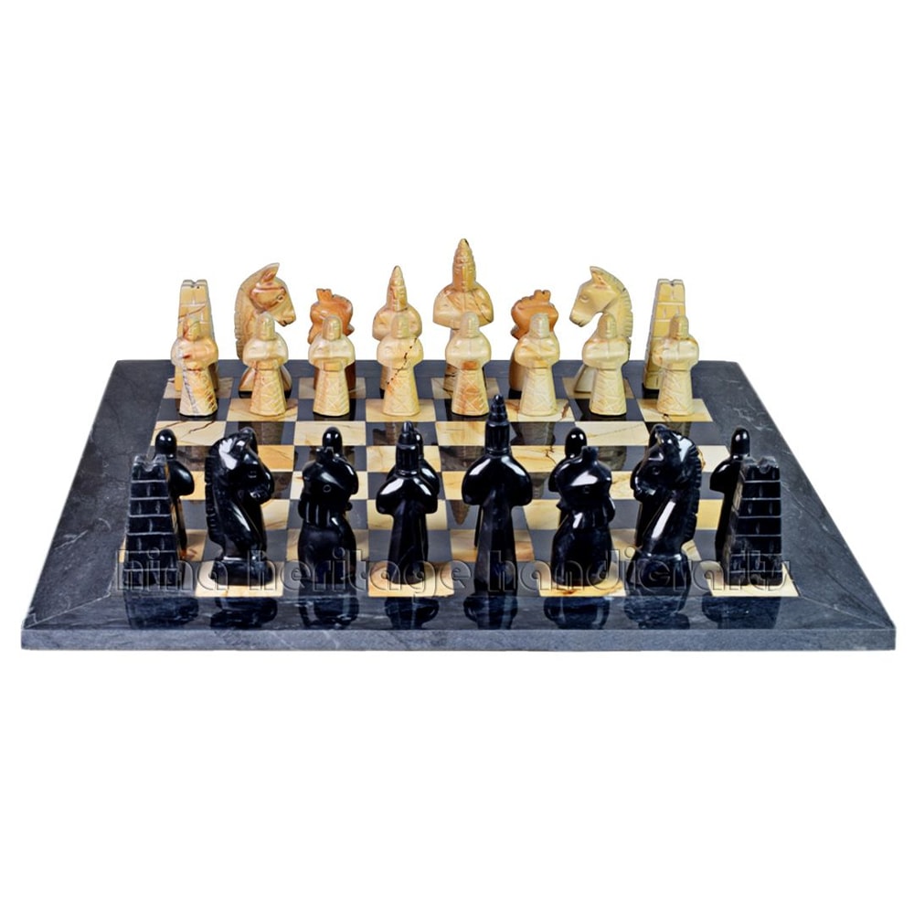 Luxurious Black Burma Teak Marble Chess Set Royal Bishop Series Handcrafted Stone Chessboard Pi 4
