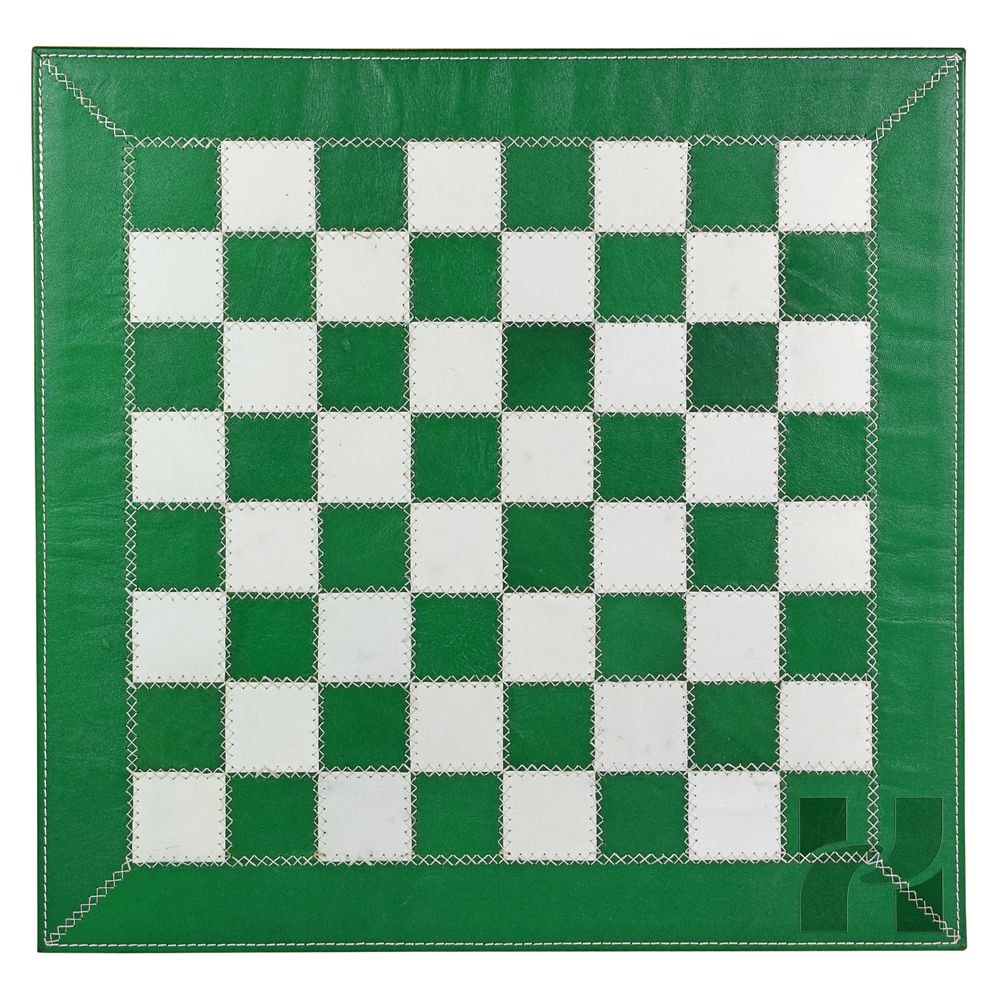 Splash Green Leather RollUp Chess Set With ZigZag Stitching Marble Checkers With Metallic Edge Le 4