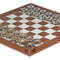 Luxury Walnut Brown Leather Rollup Chess Set Marble Checkers Metallic Trim ZigZag Stitching Leath 0