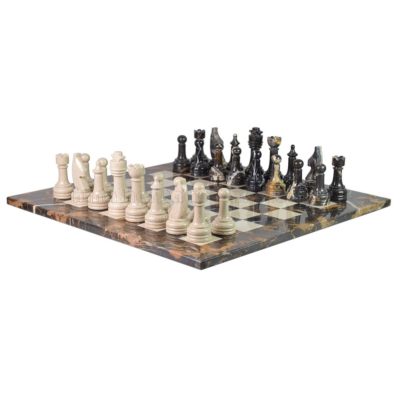 Michael Angelo  Verona Marble Rustic Series Chess Set  Handcrafted Stone Pieces With Faux Leather S 3