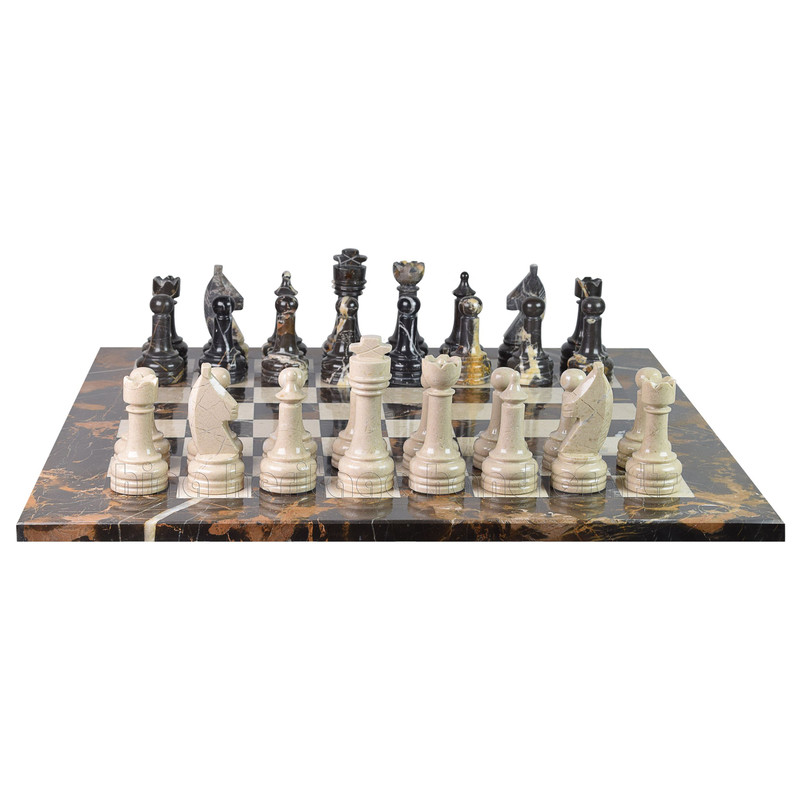 Michael Angelo  Verona Marble Rustic Series Chess Set  Handcrafted Stone Pieces With Faux Leather S 4