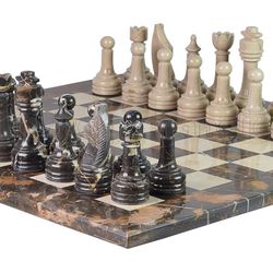 michael angelo & verona marble rustic series chess set – handcrafted stone pieces with faux leather storage box – luxury