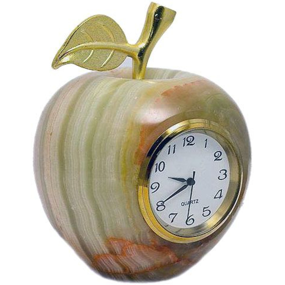 4x4 Inch Green Onyx Apple Shape Desk Clock  Handcrafted Natural Stone Table Clock For Home  Office  0