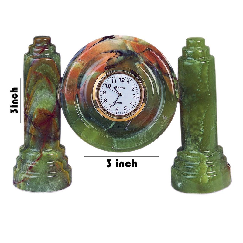Green Onyx Twin Pillar Desk Clock  Natural Stone Table Clock  Handcrafted Decorative Clock For Home