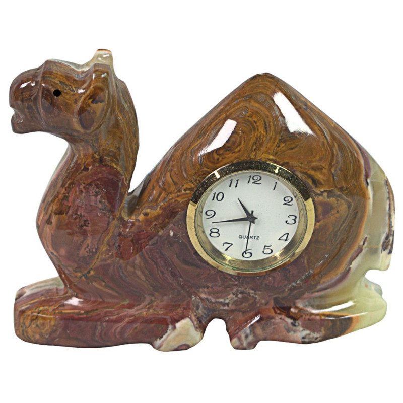 Green Onyx Natural Stone Sitting Camel Shape Clock Unique Decorative Timepiece 0