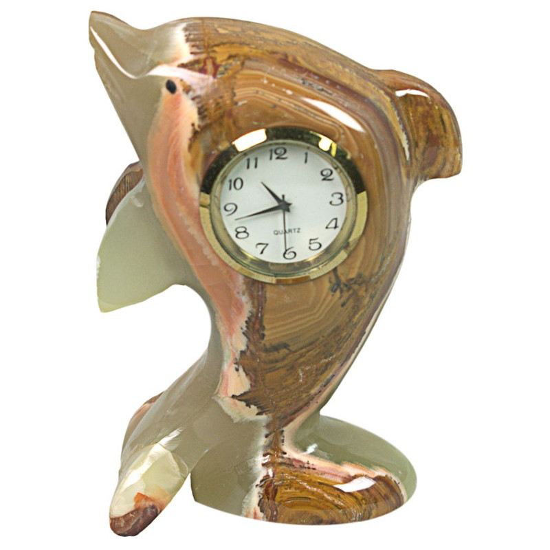 Luxury 4 Inch Green Onyx Dolphin Clock Unique Handmade Home Decor 0