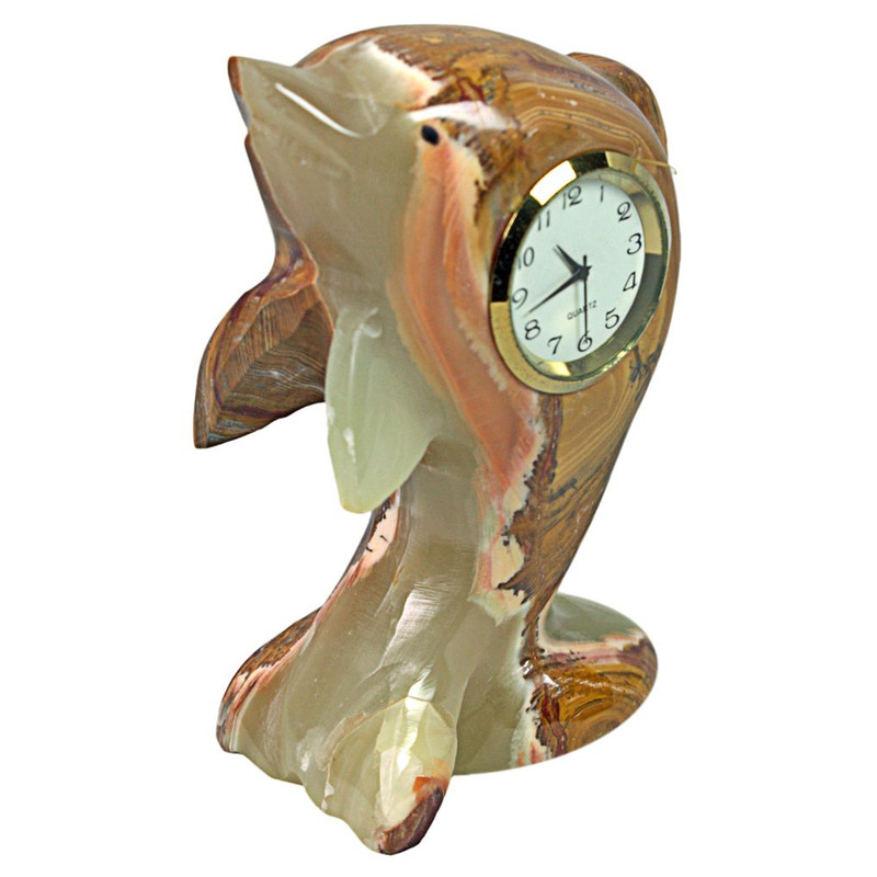 Luxury 4 Inch Green Onyx Dolphin Clock Unique Handmade Home Decor 1
