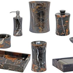 elegant black and gold marble bathroom set – 8-piece complete accessories kit for modern vanity decor
