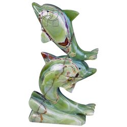 handcrafted green onyx double dolphin figurine – natural stone decorative sculpture for home, office, and gifts – unique