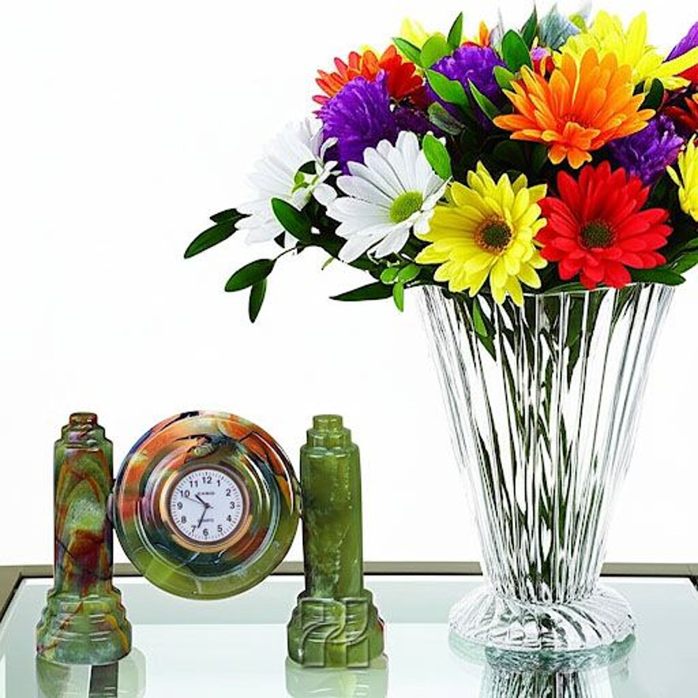 Green Onyx Twin Pillar Desk Clock  Natural Stone Table Clock  Handcrafted Decorative Clock For Home 8