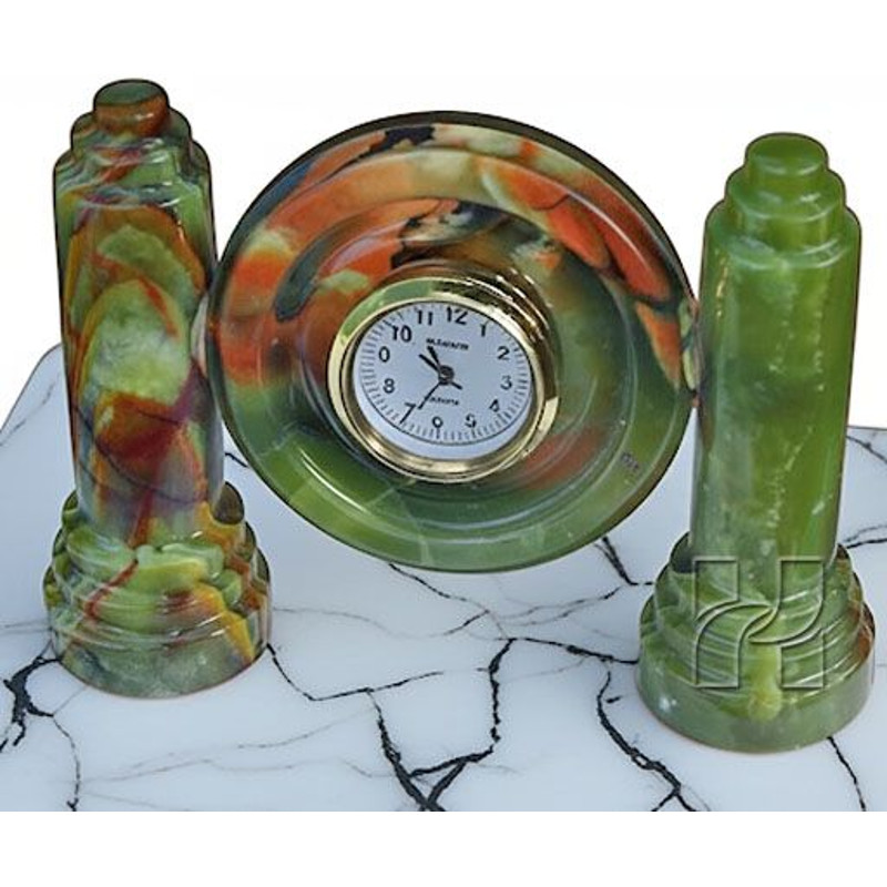 Green Onyx Twin Pillar Desk Clock  Natural Stone Table Clock  Handcrafted Decorative Clock For Home 2