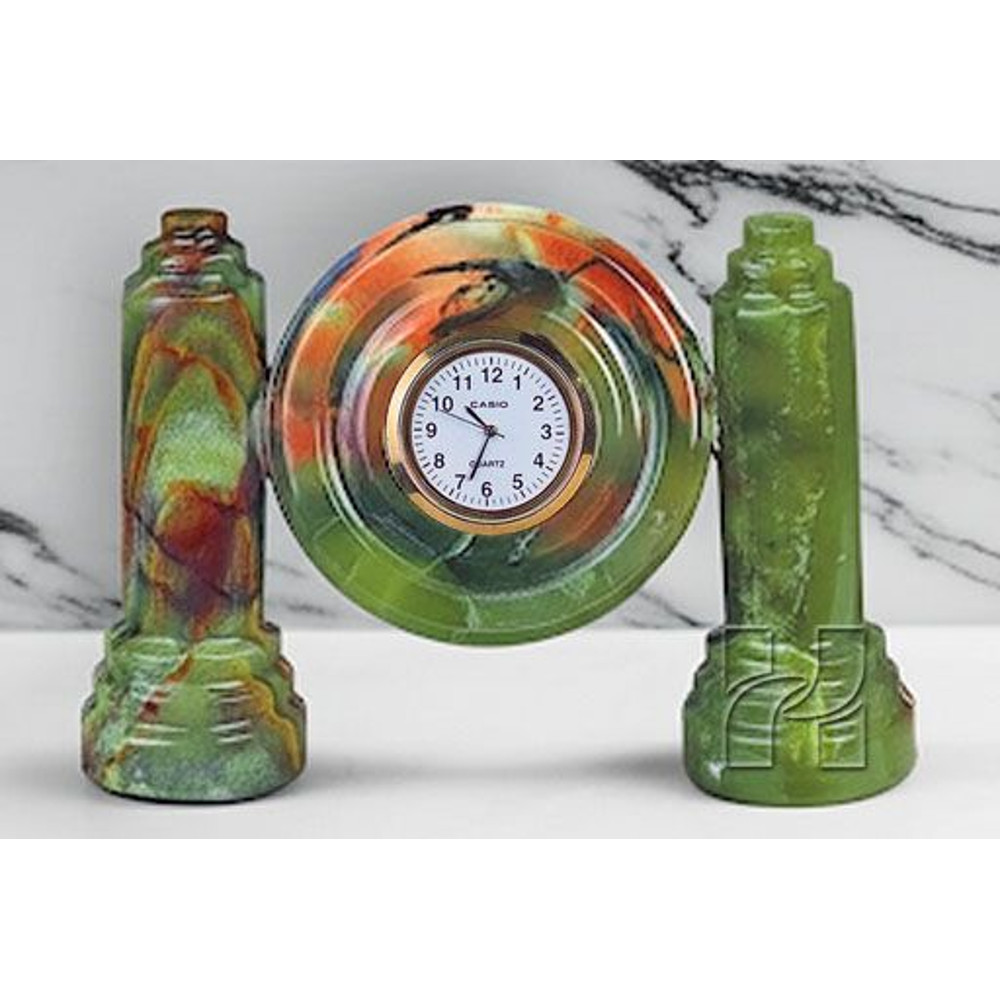 Green Onyx Twin Pillar Desk Clock  Natural Stone Table Clock  Handcrafted Decorative Clock For Home 3