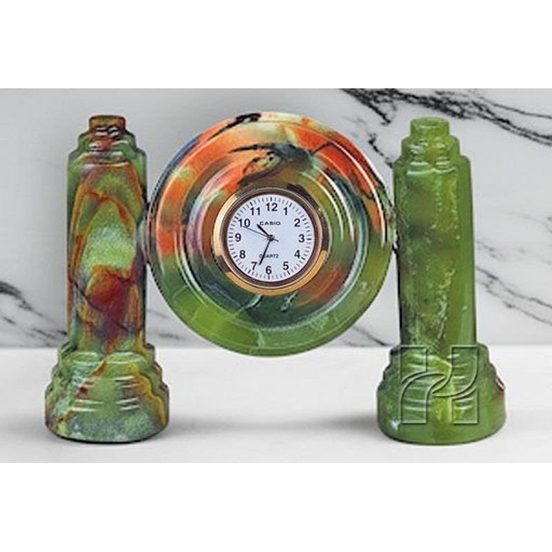 Green Onyx Twin Pillar Desk Clock  Natural Stone Table Clock  Handcrafted Decorative Clock For Home 3