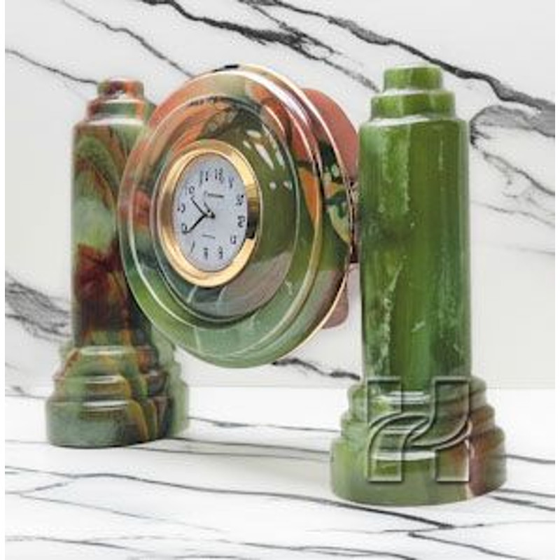 Green Onyx Twin Pillar Desk Clock  Natural Stone Table Clock  Handcrafted Decorative Clock For Home 4