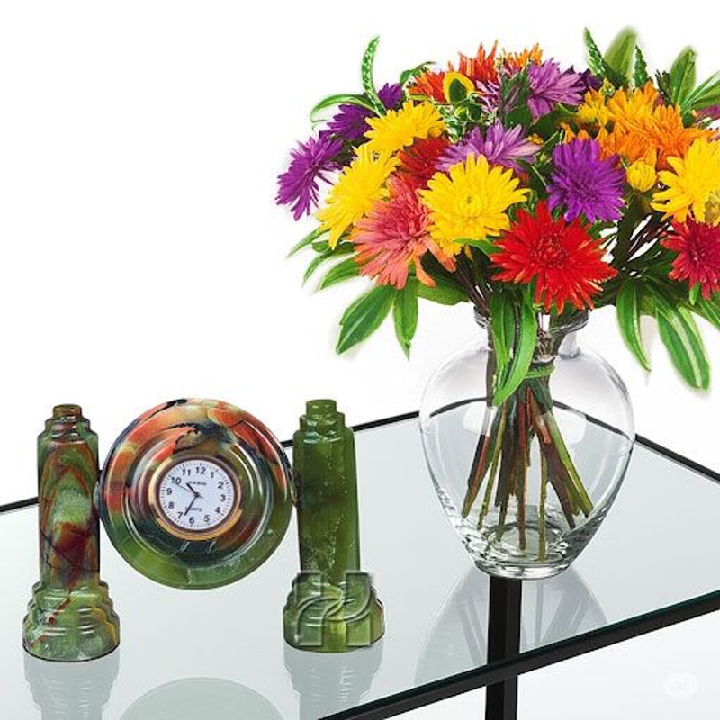 Green Onyx Twin Pillar Desk Clock  Natural Stone Table Clock  Handcrafted Decorative Clock For Home 6