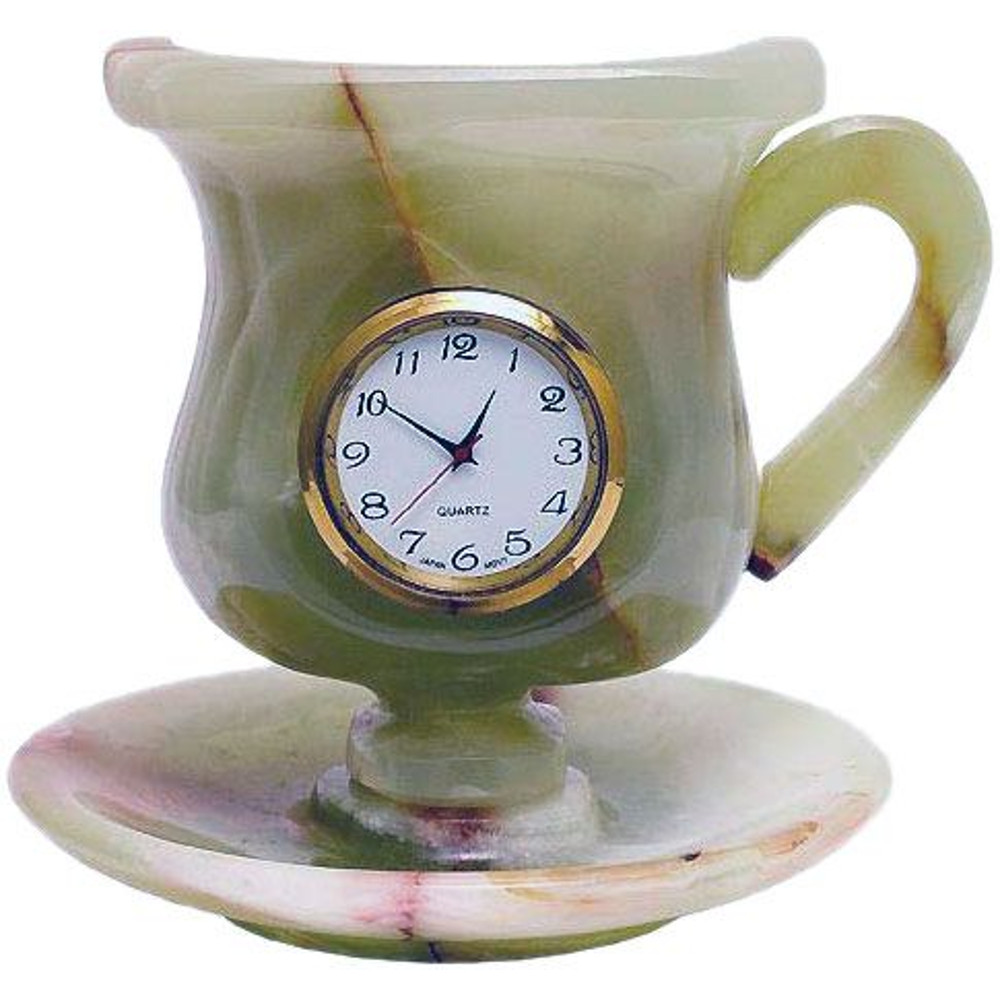 Handcrafted 4x4 Inch Green Onyx Marble Cup Saucer Table ClockNatural Stone Decorative Desk Clock Fo 5
