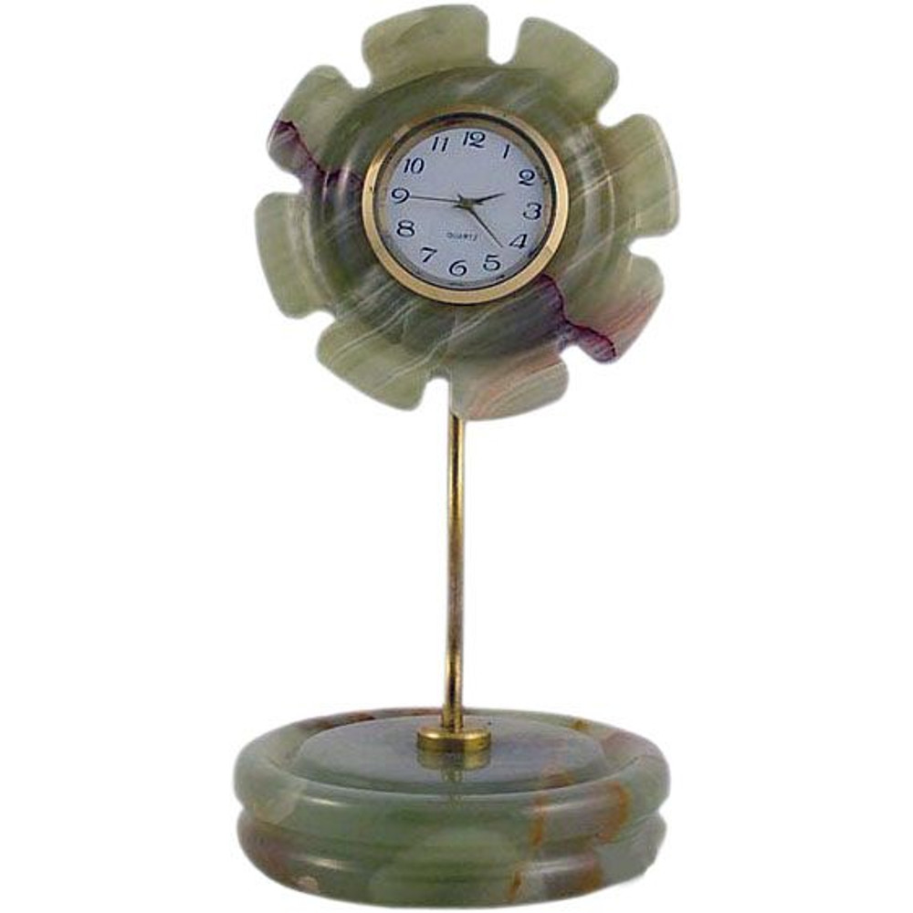 Green Onyx Sunflower Style Mini Clock 4 Inch Decorative Stone Clock For Table Shelf Mantel Displa 2