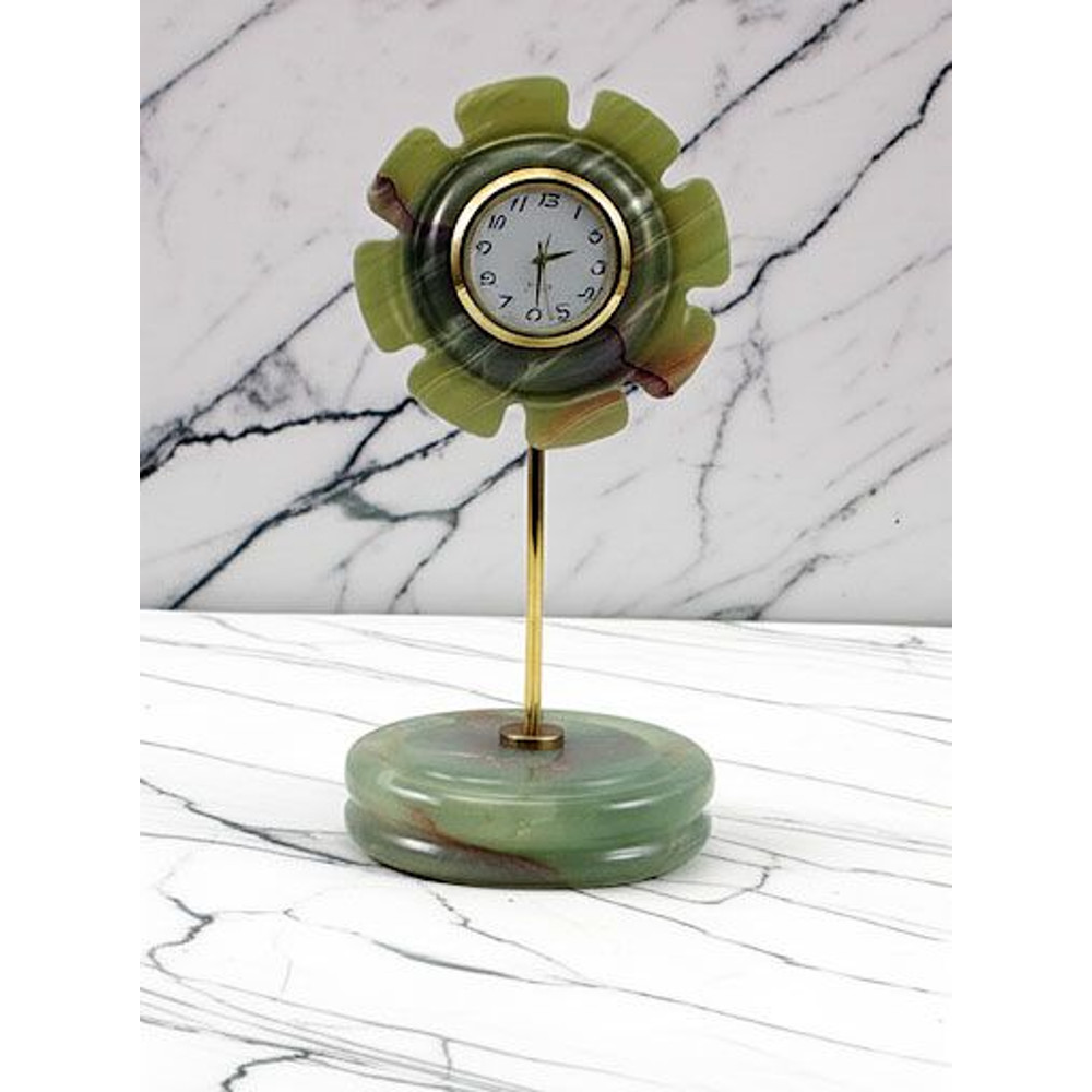 Green Onyx Sunflower Style Mini Clock 4 Inch Decorative Stone Clock For Table Shelf Mantel Displa 7