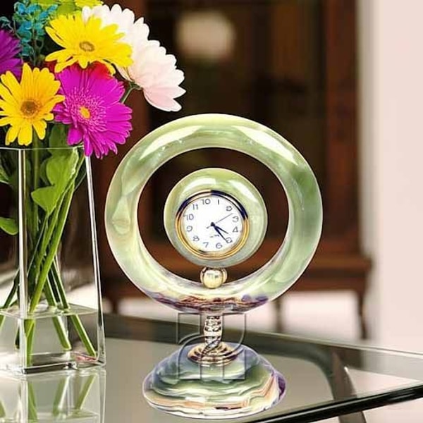 Handcrafted Green Onyx Ring Clock Luxury Marble Stone Table Clock For Office Or Living Room 1
