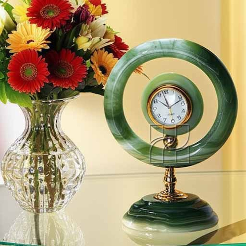 Handcrafted Green Onyx Ring Clock  Luxury Marble Stone Table Clock For Office Or Living Room 2