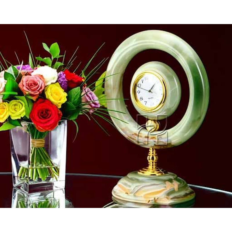 Handcrafted Green Onyx Ring Clock  Luxury Marble Stone Table Clock For Office Or Living Room 3