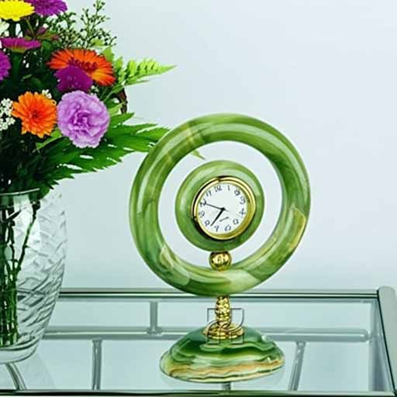 Handcrafted Green Onyx Ring Clock  Luxury Marble Stone Table Clock For Office Or Living Room 4