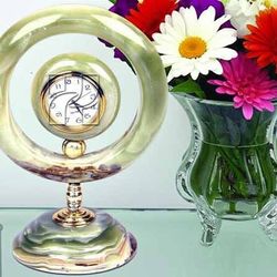 handcrafted green onyx ring clock – luxury marble stone table clock for office or living room