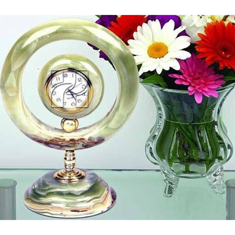 Handcrafted Green Onyx Ring Clock  Luxury Marble Stone Table Clock For Office Or Living Room 0