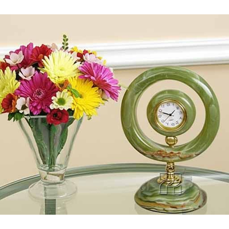 Handcrafted Green Onyx Ring Clock  Luxury Marble Stone Table Clock For Office Or Living Room 6