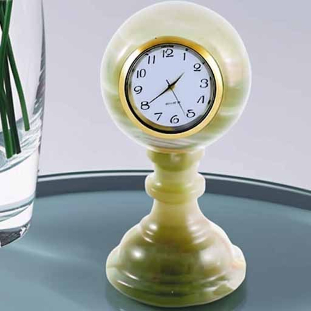 Luxury Green Onyx Pedestal Sphere Shape Mantel Clock Decorative Office And Home Clock 0