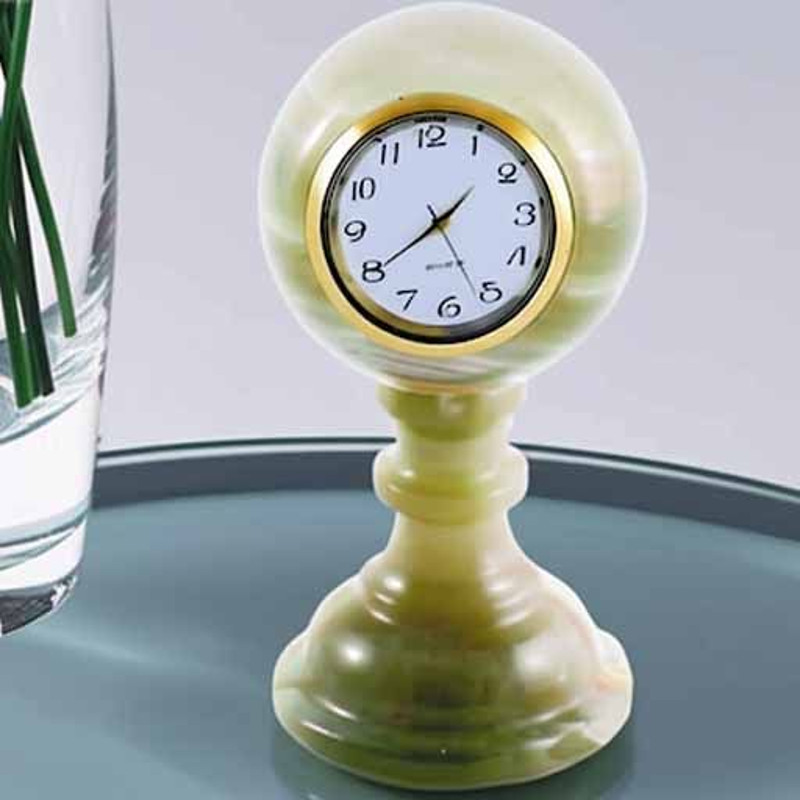 Luxury Green Onyx Pedestal Sphere Shape Mantel Clock Decorative Office And Home Clock 0