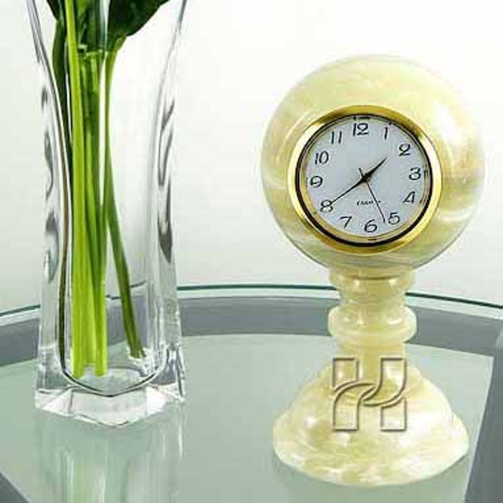 Luxury Green Onyx Pedestal Sphere Shape Mantel Clock Decorative Office And Home Clock 1
