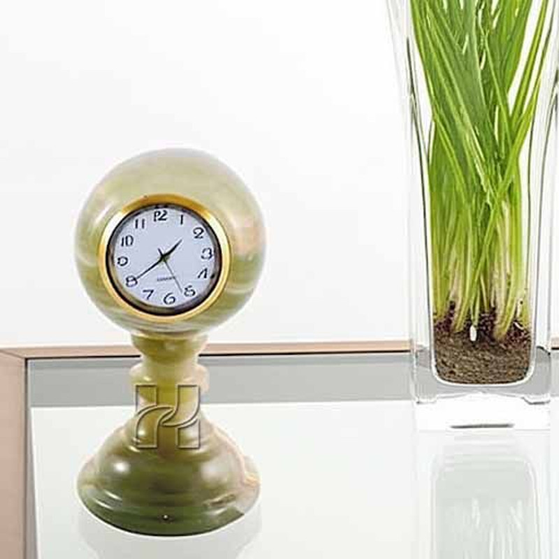 Luxury Green Onyx Pedestal Sphere Shape Mantel Clock Decorative Office And Home Clock 2