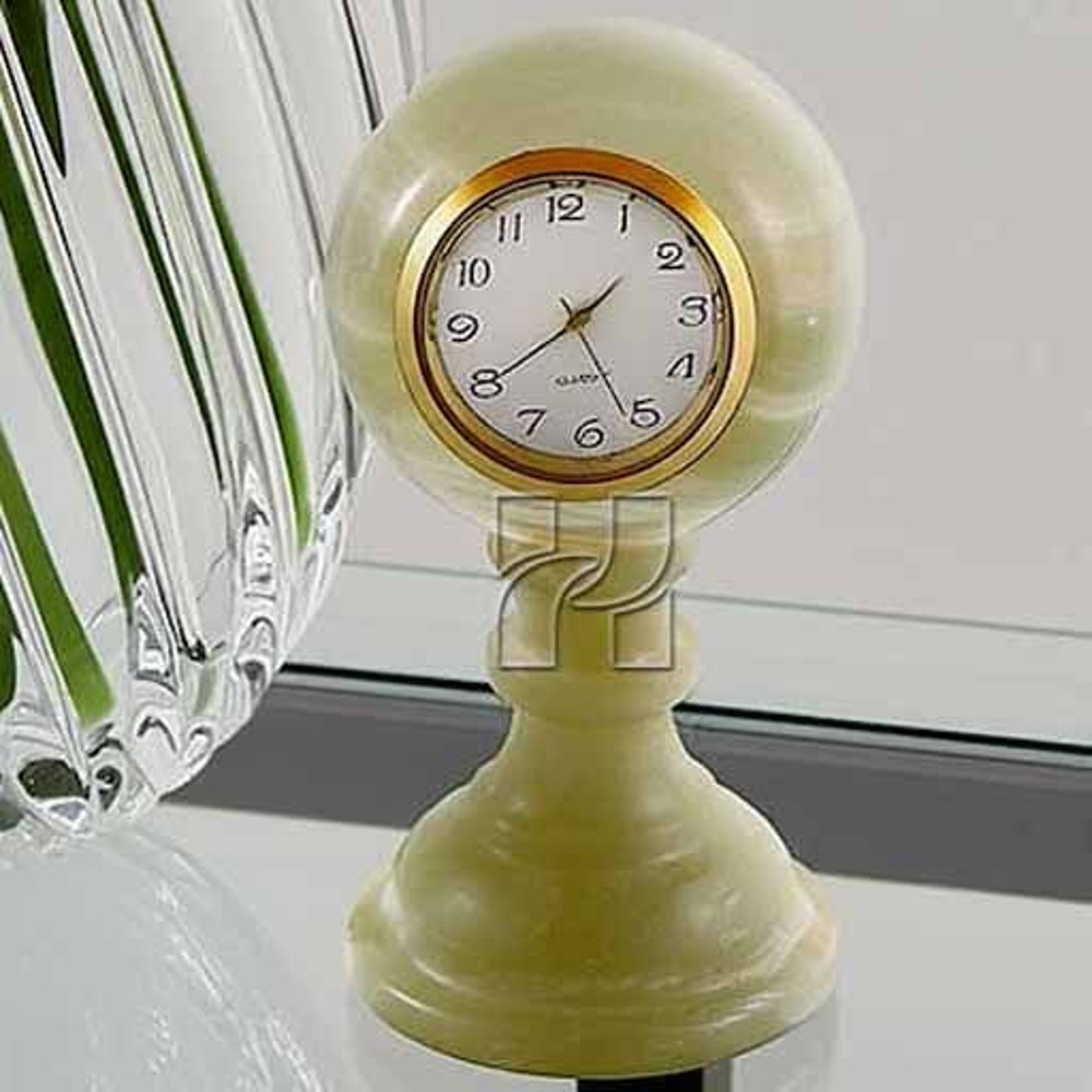 Luxury Green Onyx Pedestal Sphere Shape Mantel Clock Decorative Office And Home Clock 3
