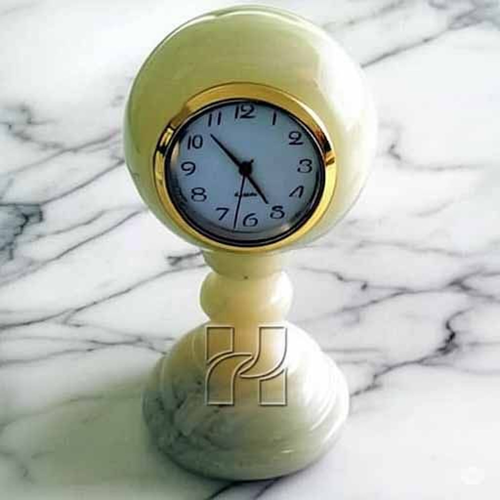 Luxury Green Onyx Pedestal Sphere Shape Mantel Clock Decorative Office And Home Clock 7