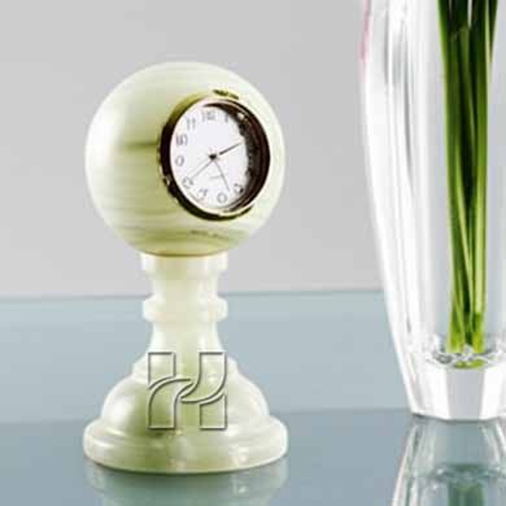 Luxury Green Onyx Pedestal Sphere Shape Mantel Clock Decorative Office And Home Clock 8